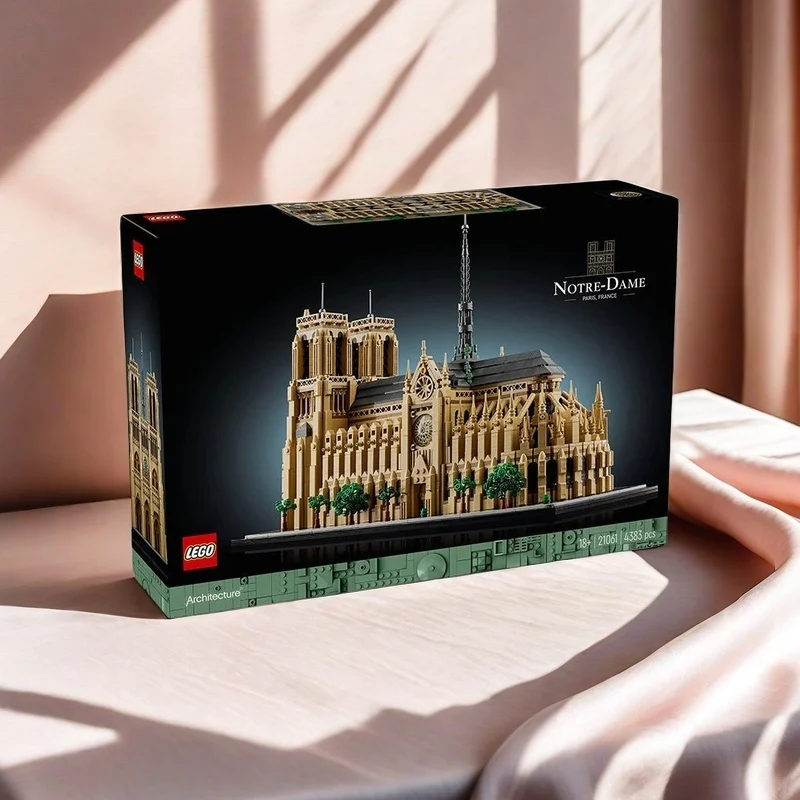 Miniature architectural model 21061 LEGO kit for Notre Dame Cathedral in Paris, suitable as a gift for adults