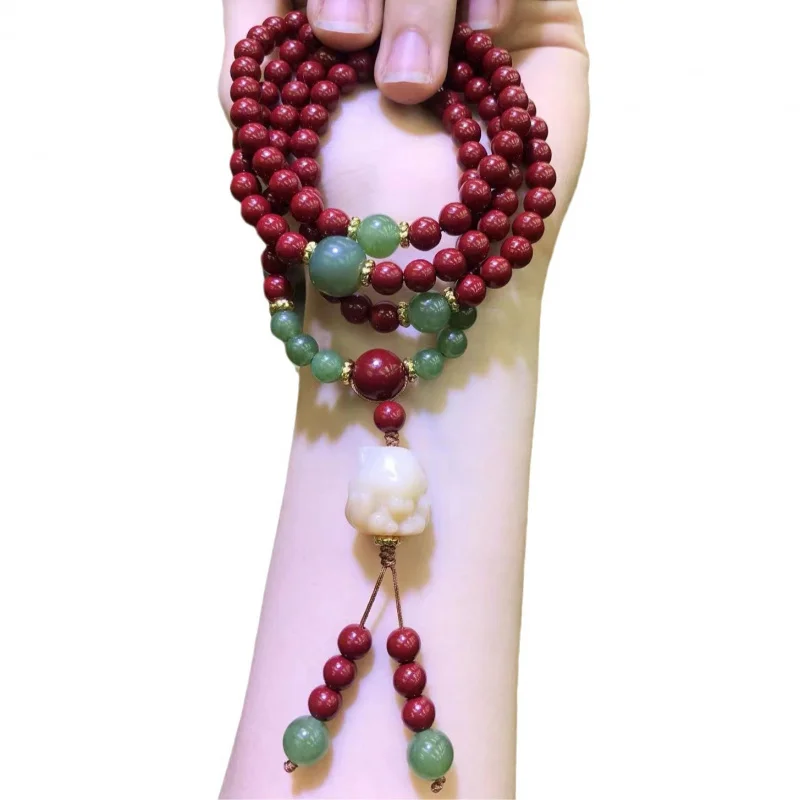 Peng Sen Jewelry Cinnabar Multi-Circle Bracelet Hetian Jade Bodhi Root Nine Tail Fox Bracelet Purple Gold Sand Crafts Ornament W