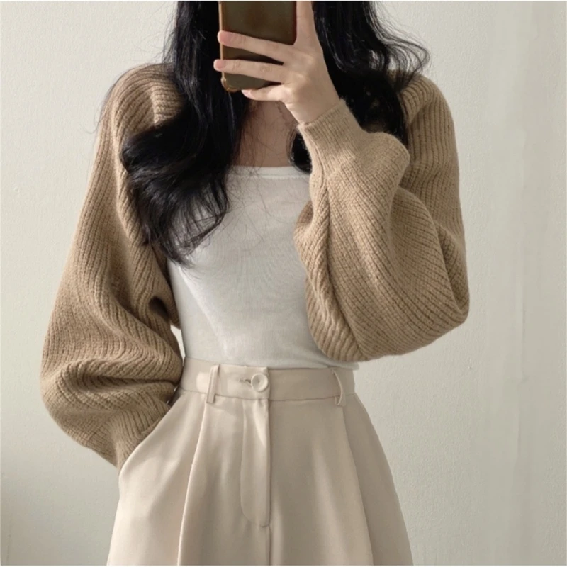 Women\'s Fall Open Front Shrugs Long Sleeve Boleros Solid Lightweight Knitted Cropped Cardigan Sweaters Short Shawl Tops