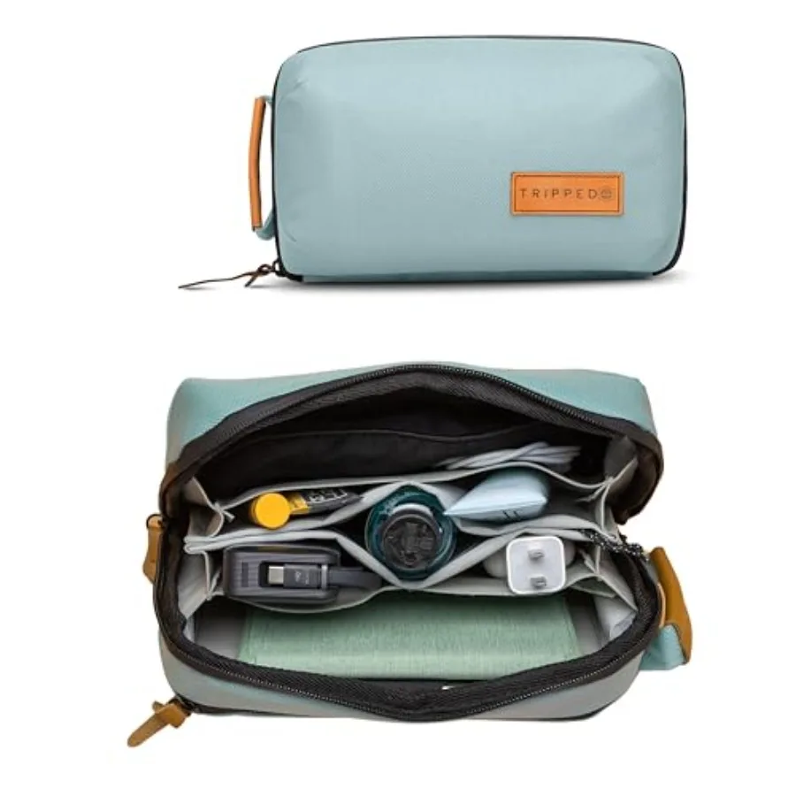 

Органайзер для техники - Маленький чехол-органайзер для электроники в дорогу - Премиальный дорожный чехол с кожаными вставками - Сетчатый карман для