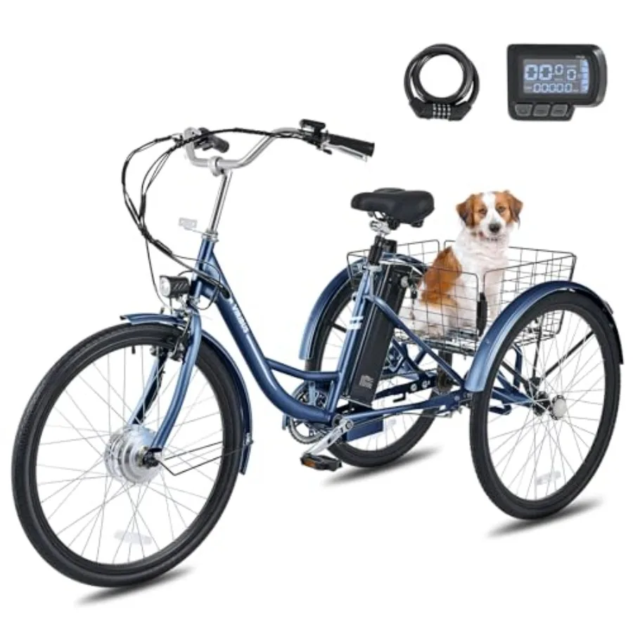 

Electric tricycle for seniors and adults, aluminum alloy frame, black, 24/26 inch wheels, 468Wh removable battery, 250W/350W mo