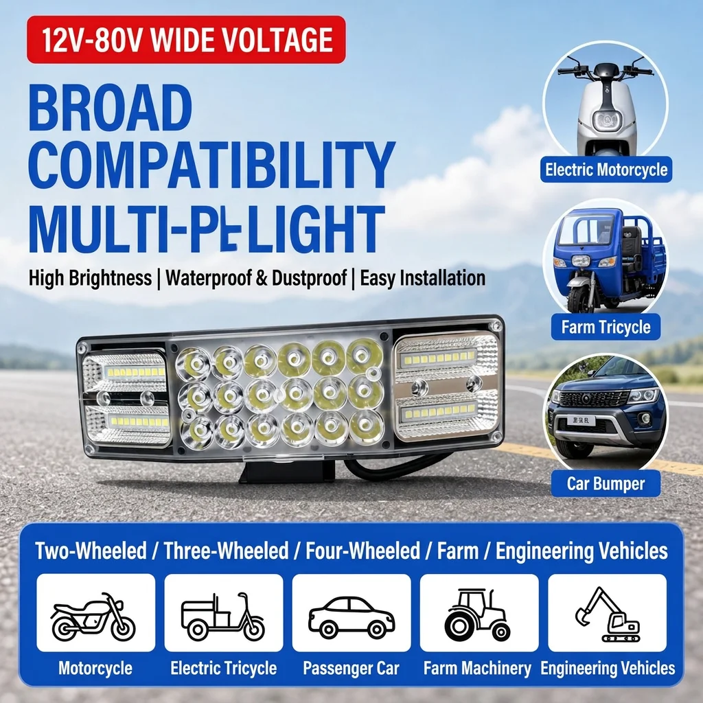 270 ° Luz de Trabajo LED de Ángulo Amplio, 12V-80V, Impermeable, de Alta Luminosidad, para Bicicleta Eléctrica, Tractor, Vehículo de Ingeniería, 2/1 Pieza