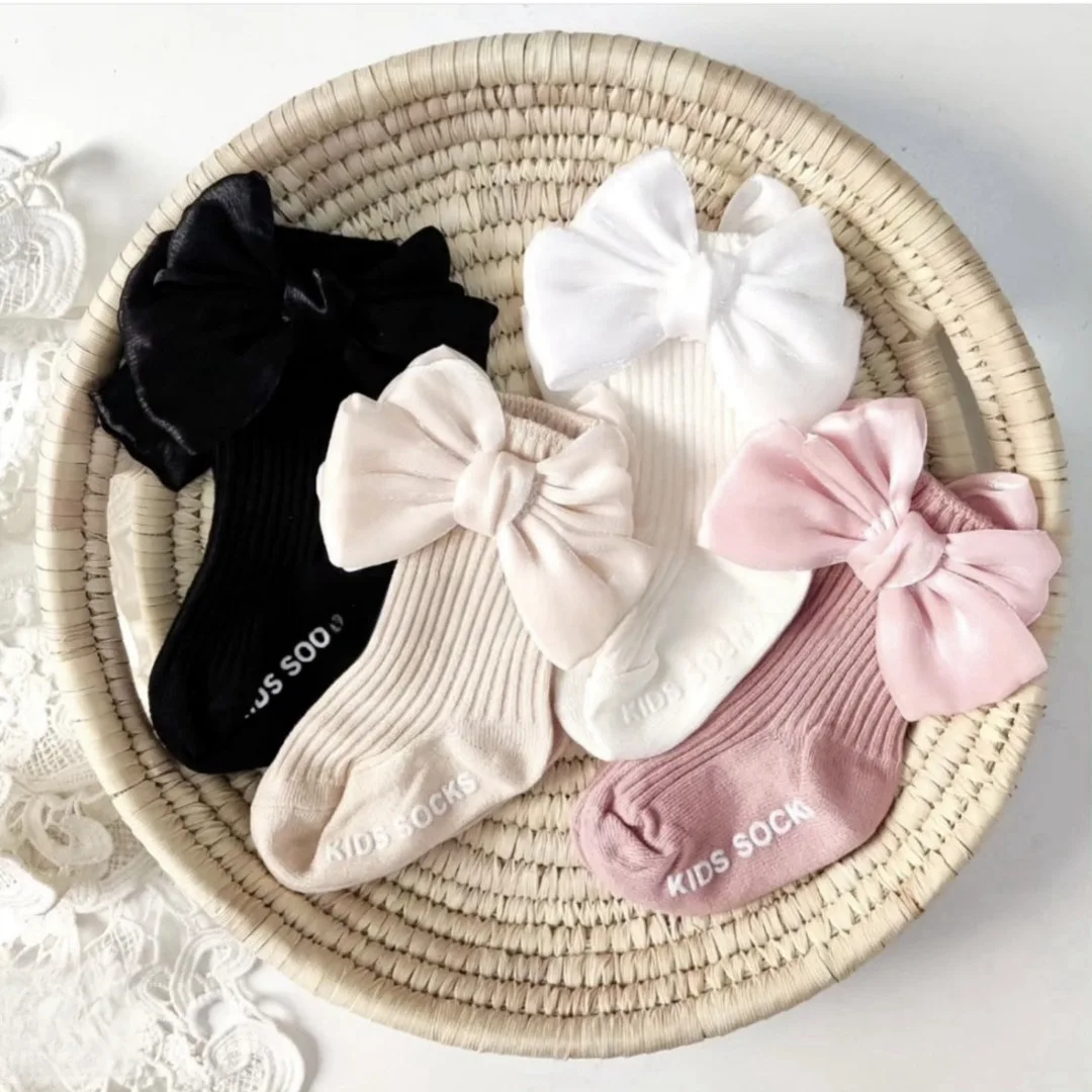 6pairs/set Children Bow Knit Cotton Socks All Season Baby Girl Boy Anti-slip Floor Socks Kids Middle Socks Shoes Newborn Infant