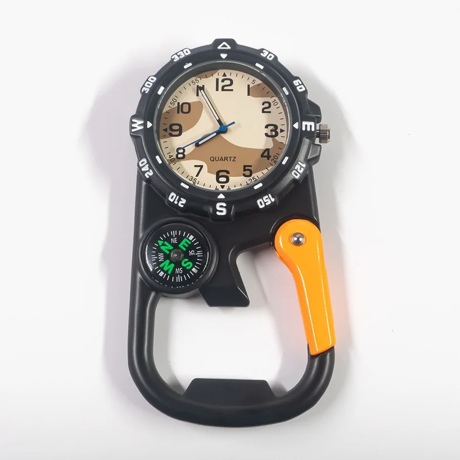 휴대용 포켓 시계 나침반 금속 걸이식 허리 시계 병따개, 남녀 노인용 스포츠 시계, 마운틴 시계