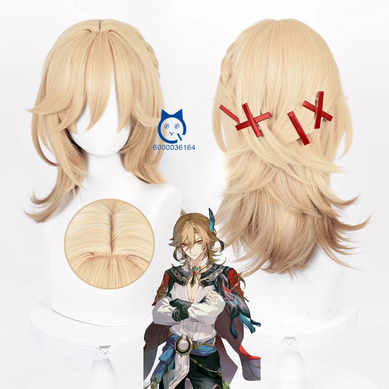 

Genshin Impact in Stock Kaveh Cosplay Degree of Adaptability Linen Gold Wig Heat Resistant Synthetic Anime Expo Wig Halloween