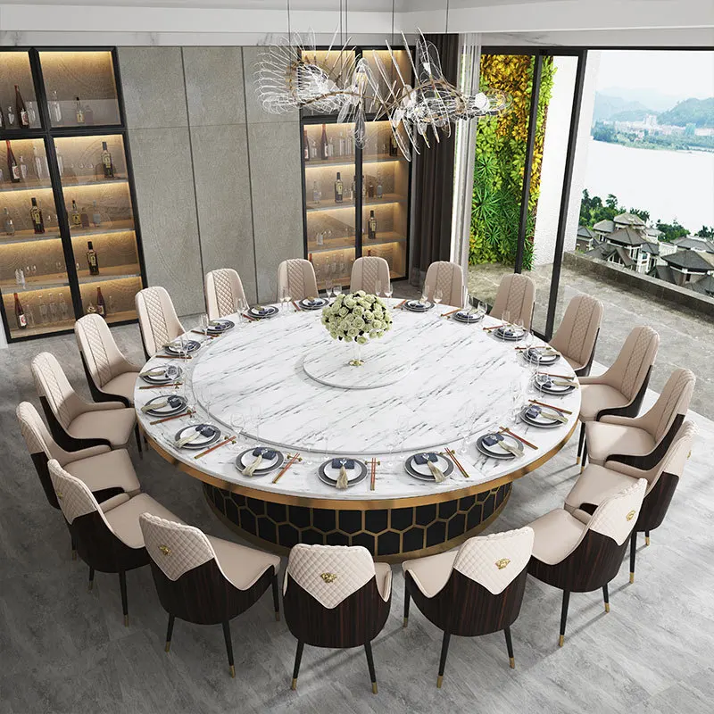 custom.Artificial Quartz Stone Table Top Round Custom Design Hot Pot Restaurant Dining Table Set