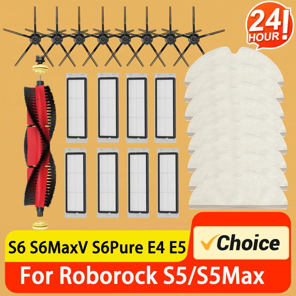 SG-25Pcs-With Box For Roborock S5 S6 E4 E5 Robot Vacuum Accessories Main Brush Side Brush Mop Cloth HEPA Filter Spare Parts
