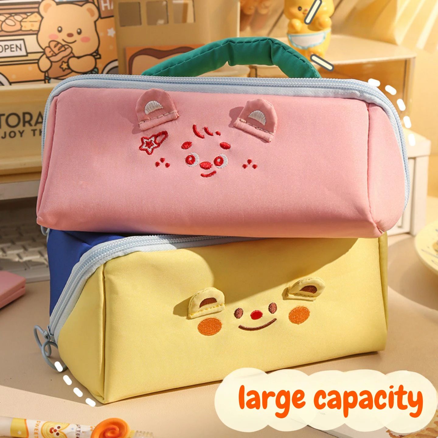 

Cartoon Bear Cute Large Capacity Pencil Case Oxford Kawaii PU Storage Bag Student Stationery Study Supplies Back To School