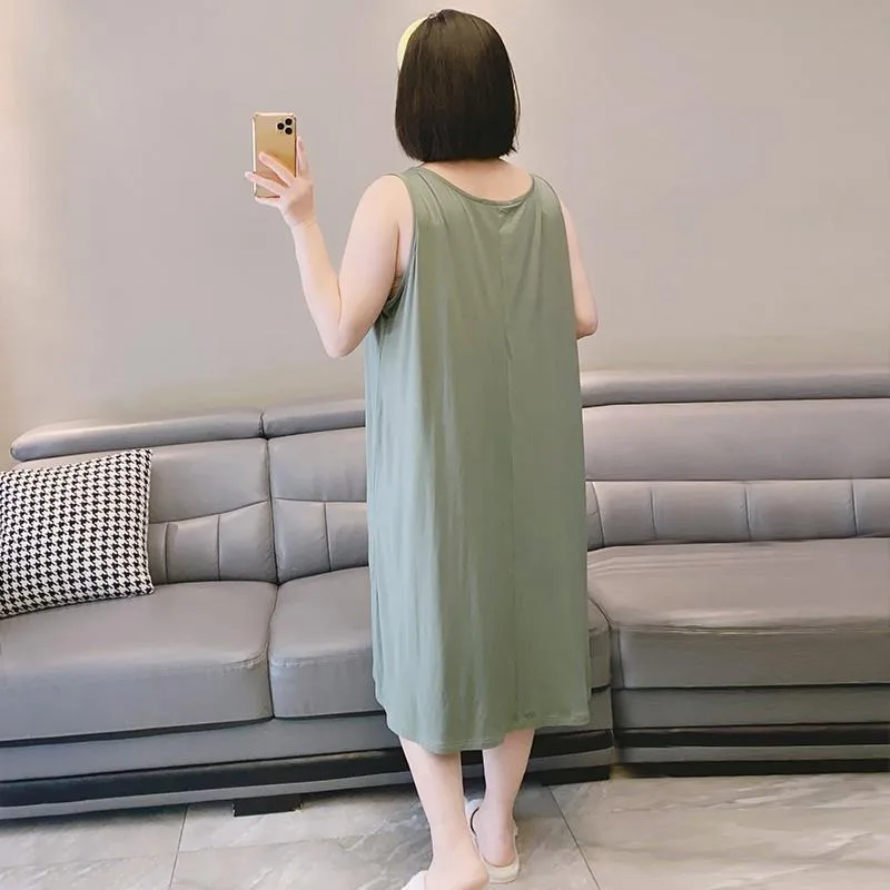 150kg Extra Large Size Suspender Nightdress Women\'s Summer Thin Long Sleepshirt Sleeveless Sleepwear Soft Night Shirts Pajamas