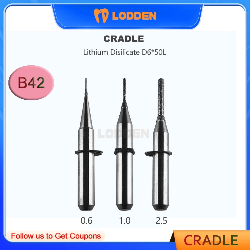 

Dental Lab Milling Burs Glass-Ceramic Lithium Disilicate for Cradle B42 CAD CAM Material Shank Drill 0.6/1.0/2.5mm Dental Needle