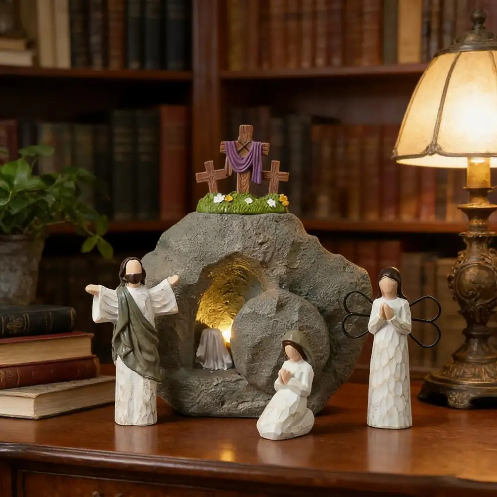 

Resin Empty Tomb Easter Scene Easter Resurrection Scene Set Resin Empty Tomb Figurine with Led Battery Powered Tabletop Decor