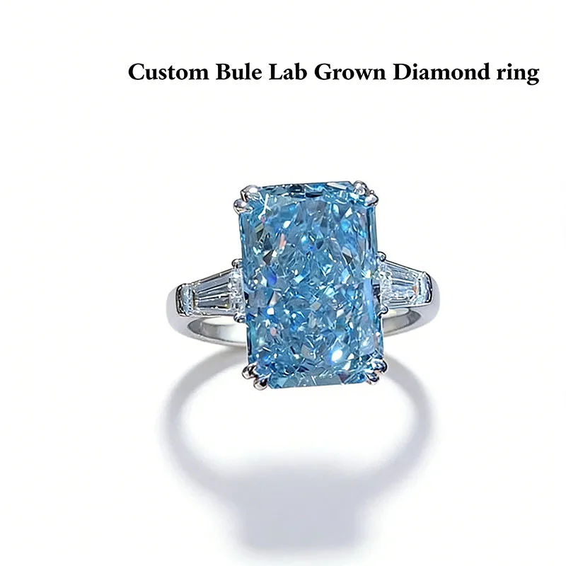 

Custom Lab Grown Blue Diamond Engagement Ring 5 Carat Radiant Cut Bule VS Diamond IGI 14K/10K Gold