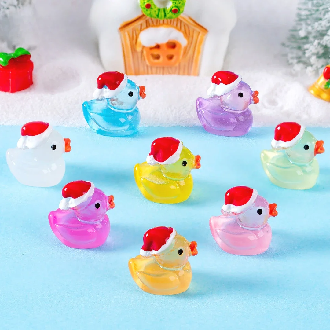 Resin Mini Duck Miniature Figurines Colorful Garden Ornaments Crafts Duck Landscape Decoration with Christmas hat 20/10/5/1pc