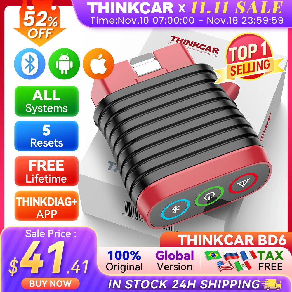 THINKCAR BD6 Bluetooth Scanner Car Diagnostic Tool Full System Diagnose OIL IMMO 5 Reset Free Auto OBD2 Scan Tools Code Reader