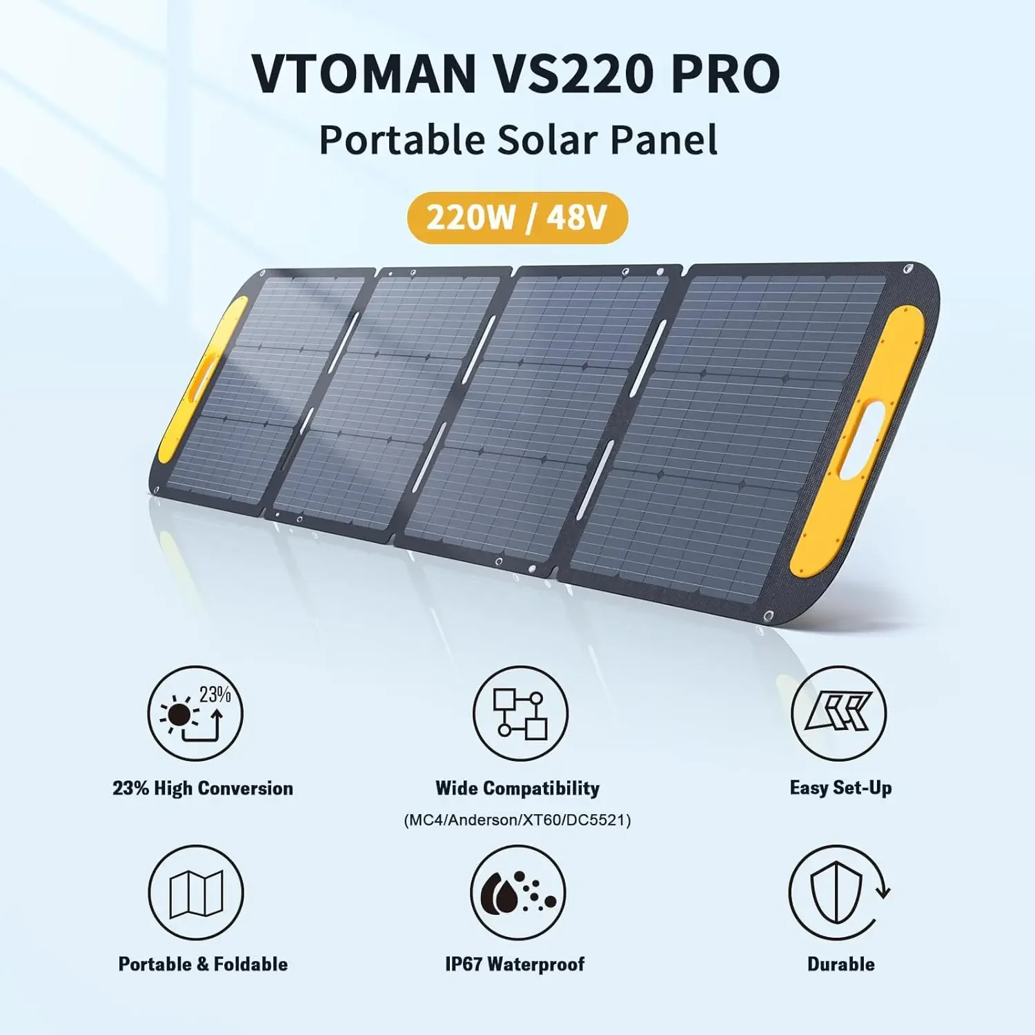 

VS220 Pro Portable Solar Panel 220W 48V, 23% Efficiency Foldable Solar Panel w/ IP67 Waterproof