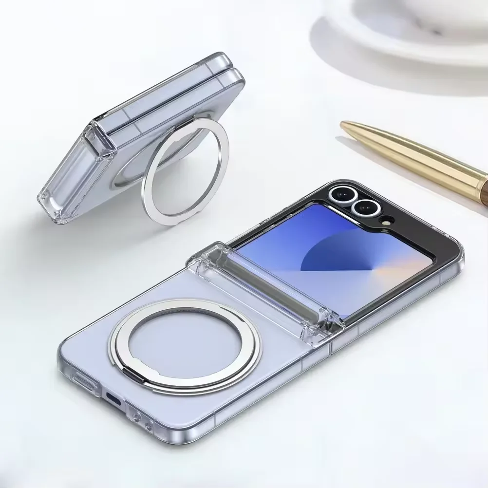 

Роскошный чехол для телефона с шарнирным держателем для Samsung Galaxy Z Flip 6 Flip5 5G 360 ° Магнитный кронштейн, гальванический противоударный чехол