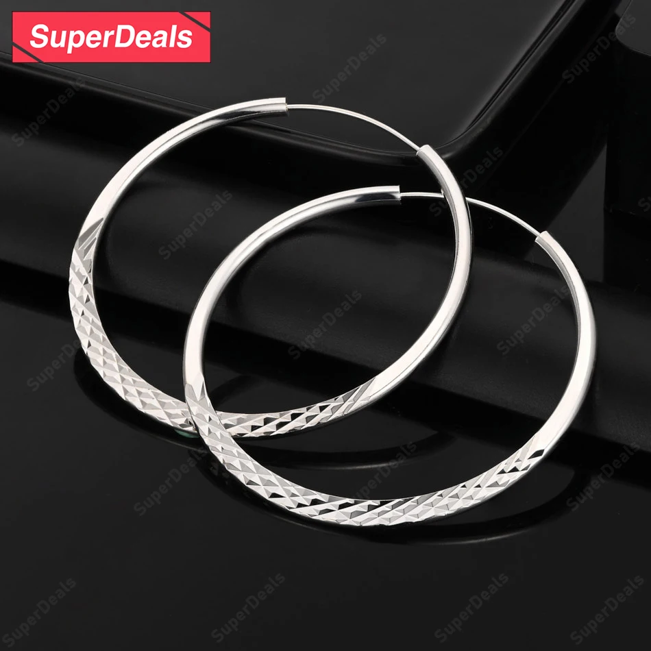 

SuperDeals 40/45/50mm 925 Sterling Silver Round Hoop Earrings Women Party Fashion Fine Jewelry Pretty Wedding Anniversary Gift