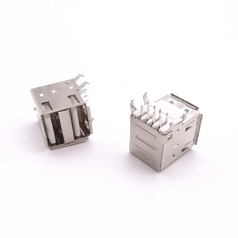 For double-layer USB female seat usb2.0 double-layer 90 degrees 17.0 long four-foot plug-in board crimping, no back cover