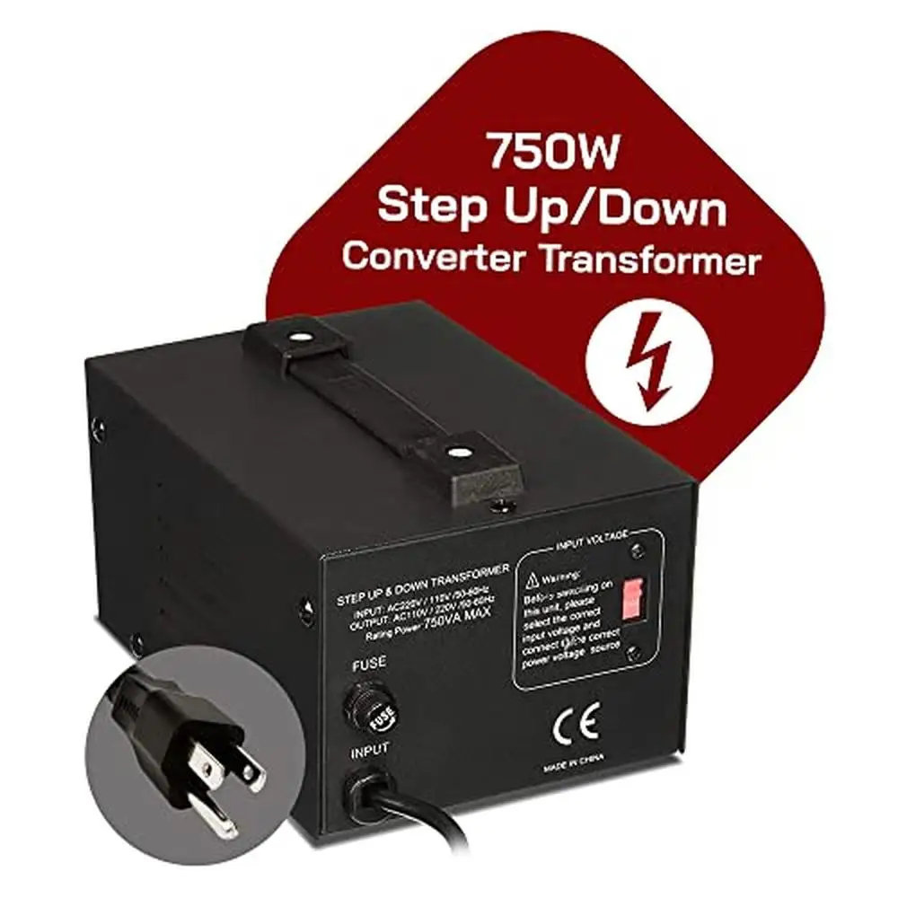 750W Voltage Converter Transformer Step Up/Down 110v to 220v or 220v to 110v Universal Output Fully Grounded Fuse Protection