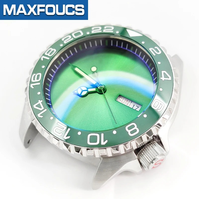 Watch Case Diving Stainless Steel Water Ghost with Sapphire glass With Green Luminos Dial NH36/35 Movement For Seiko SKX007/009