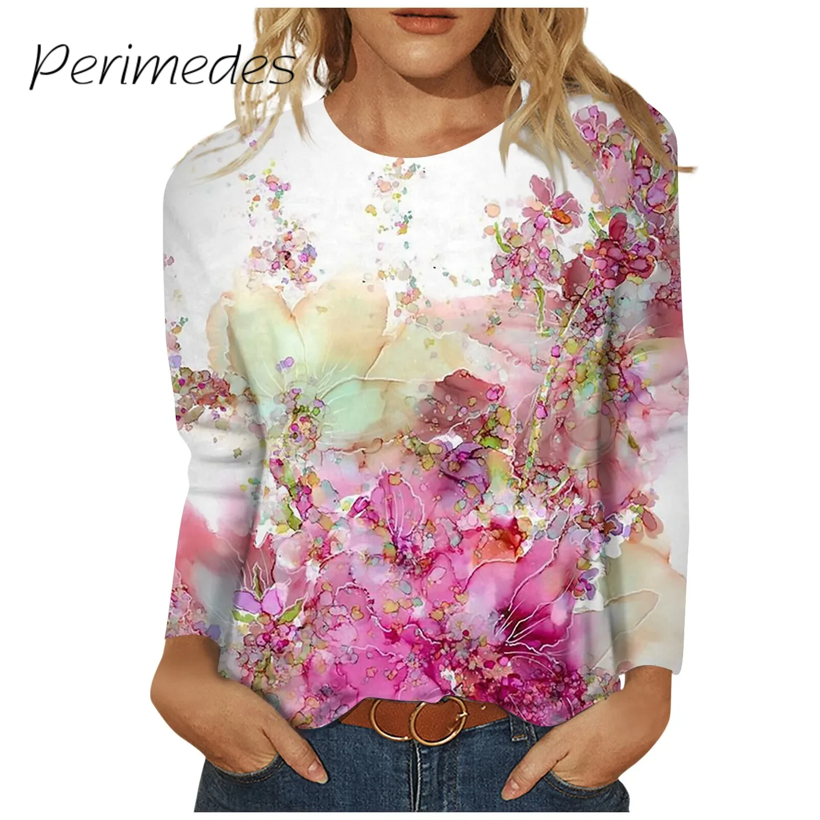 

Sudaderas Women'S Sweatshirts Fashionable Casual Long Sleeve Top Floral Printed Round Neck Trendy Pullover Top Blouse 2024