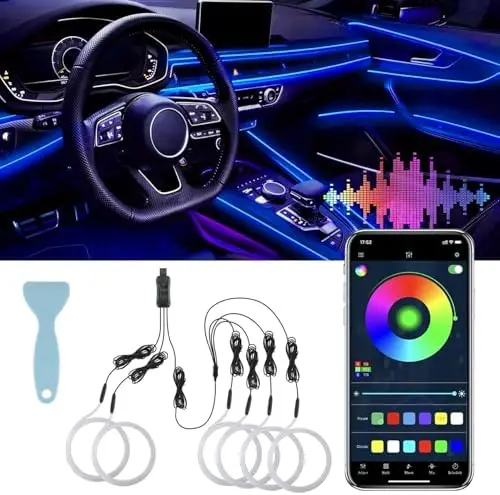 

LivTee Smart LED Car Lights – 6-in-1 USB Ambient Lighting, App & Music Sync, Wireless Control – Car Interior Decor Gift