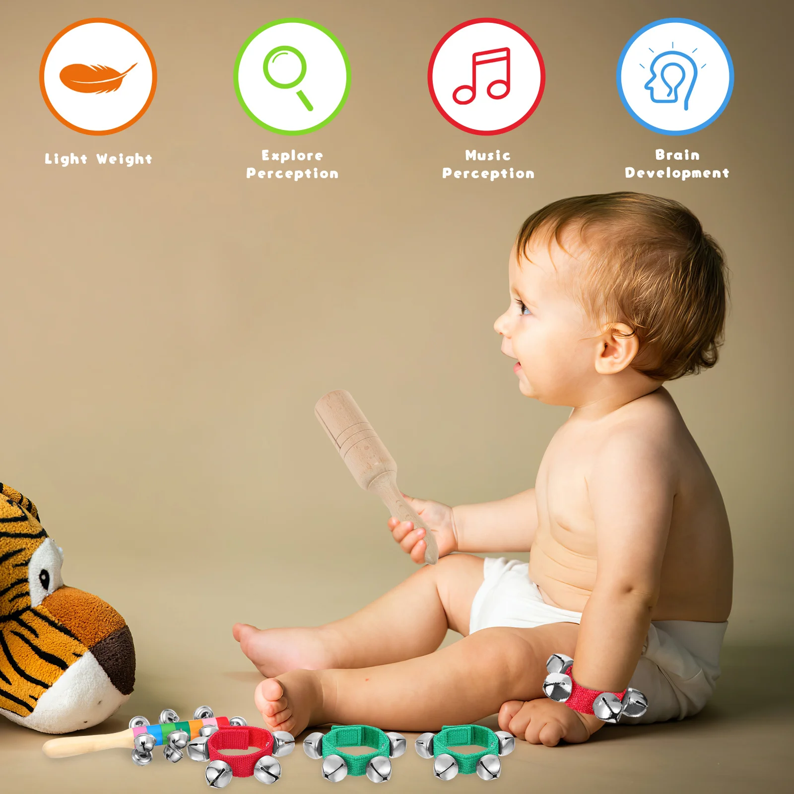 

1Set Percussion Wood Guiro for Children's Auditory Visual Stimulation Natural Hardwood Build Safe Smooth Surface Early Learning