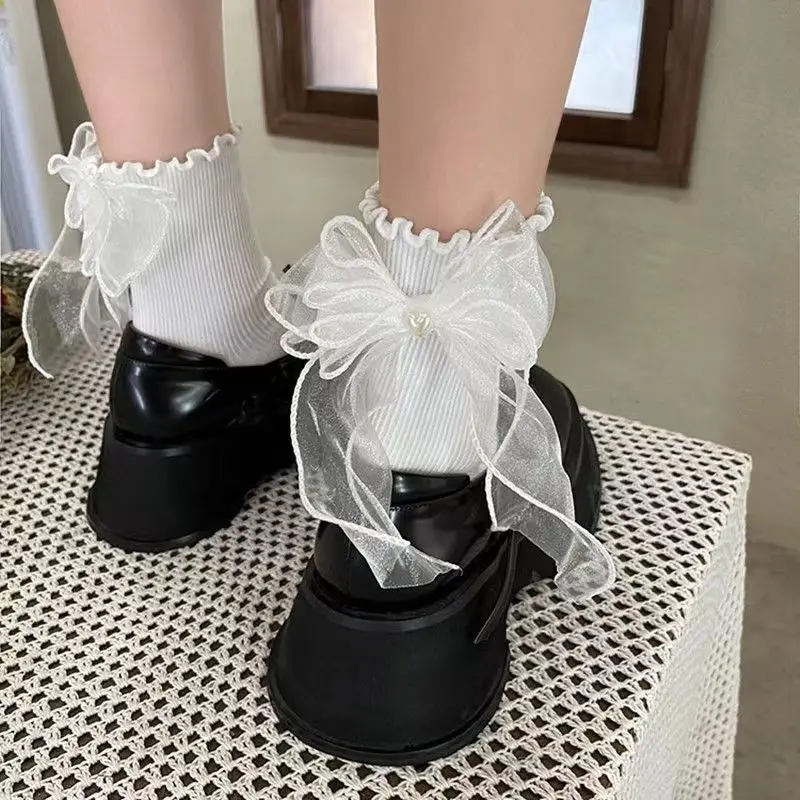 1-10Y Children Girls Socks Princess Tulle Ankle Socks Lace Trim Bowknot Comfortable Spring Kids Socks Perfect to Match Dresses