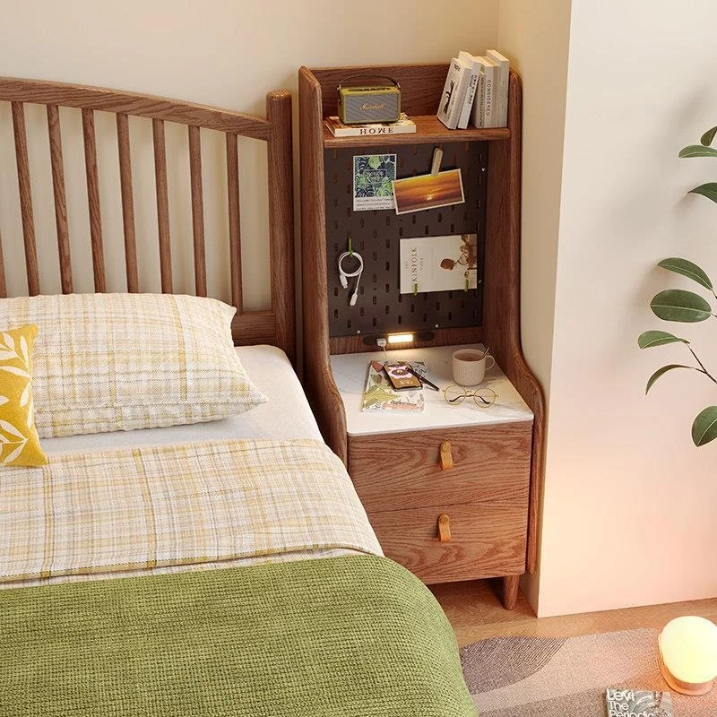 Smart bedside table, bedroom simple small solid wood bedside cabinet, rechargeable multi-function heightening rack