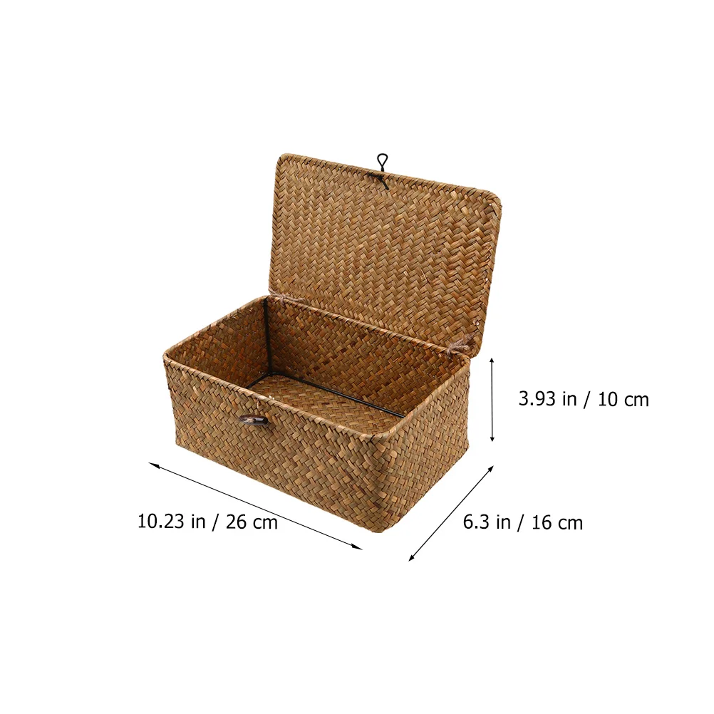 

2pcs Natural Seaweed Storage Basket Kitchen Bathroom Hotel Lid Hamper Box Multifunctional Practical Use Woven