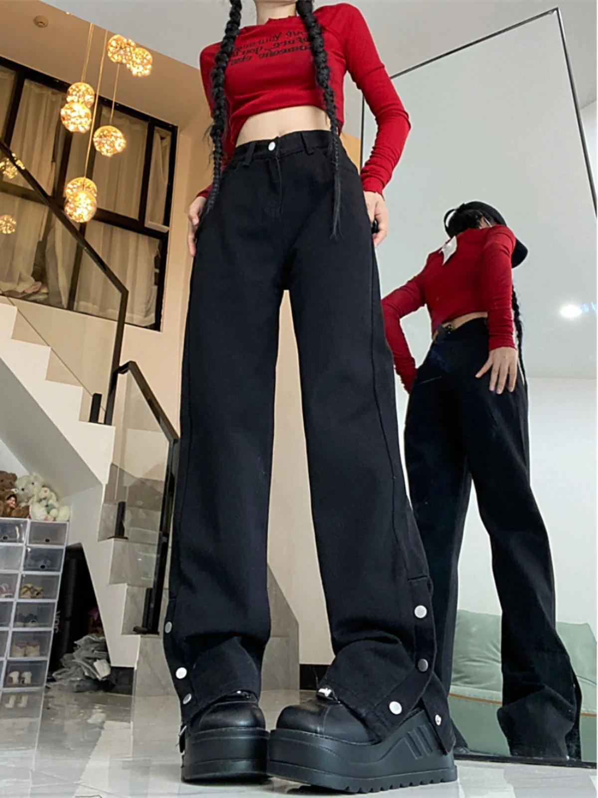 Pantalones vaqueros de mezclilla de pierna recta de cintura alta de talla grande para mujer primavera otoño nuevos pantalones largos adelgazantes de calle americana Sle