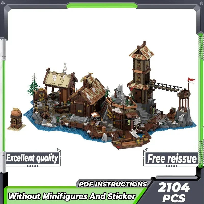 Bloques de construcción Moc modelo Medieval, tecnología de extensión de pueblo vikingo, bloques modulares, regalos, juguetes de Navidad, conjuntos DIY de montaje