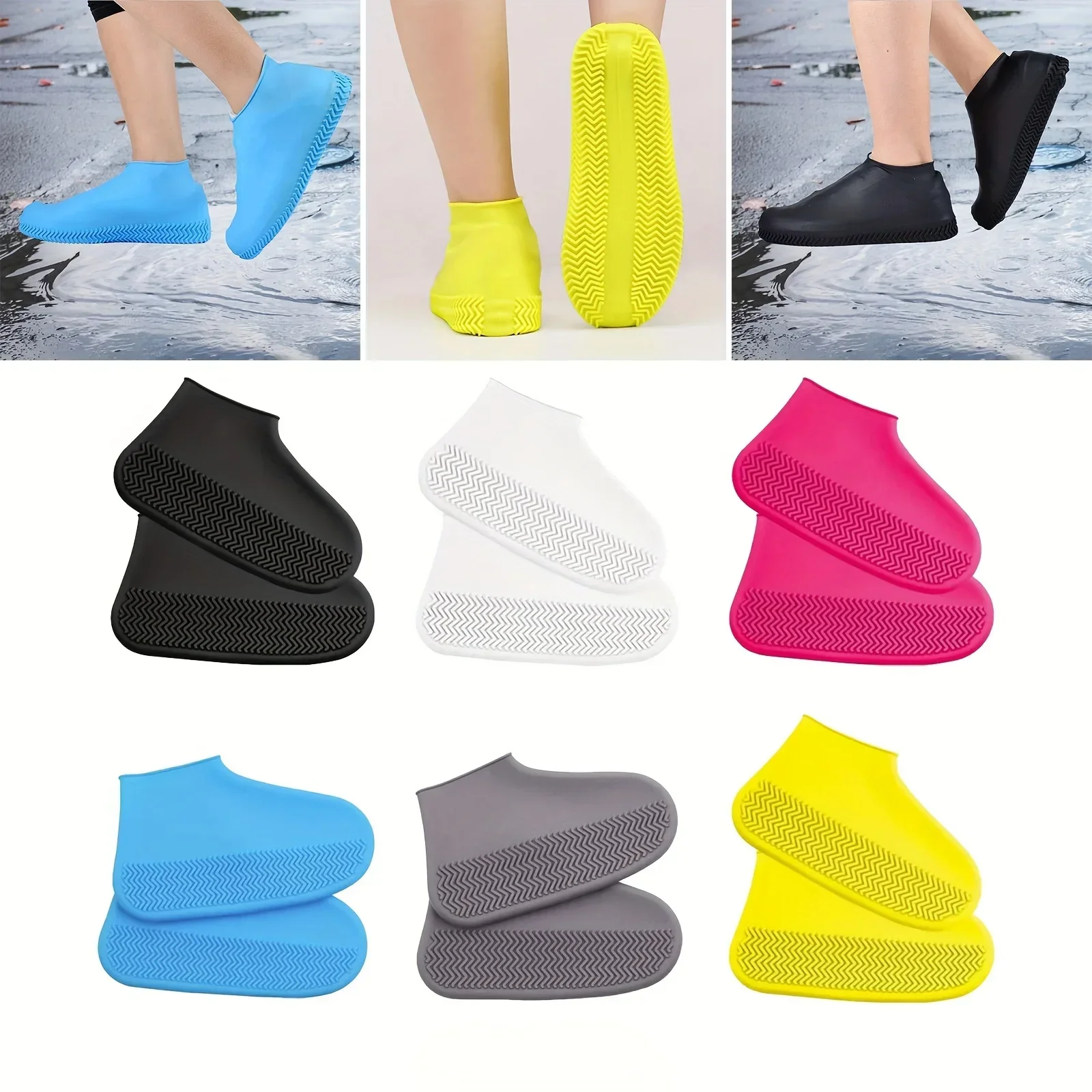 

2pcs Waterproof Non-slip Silicone Shoe High Elastic Wear-resistant Unisex Rain Boots for Outdoor Rainy Day Reusable Shoe Cover