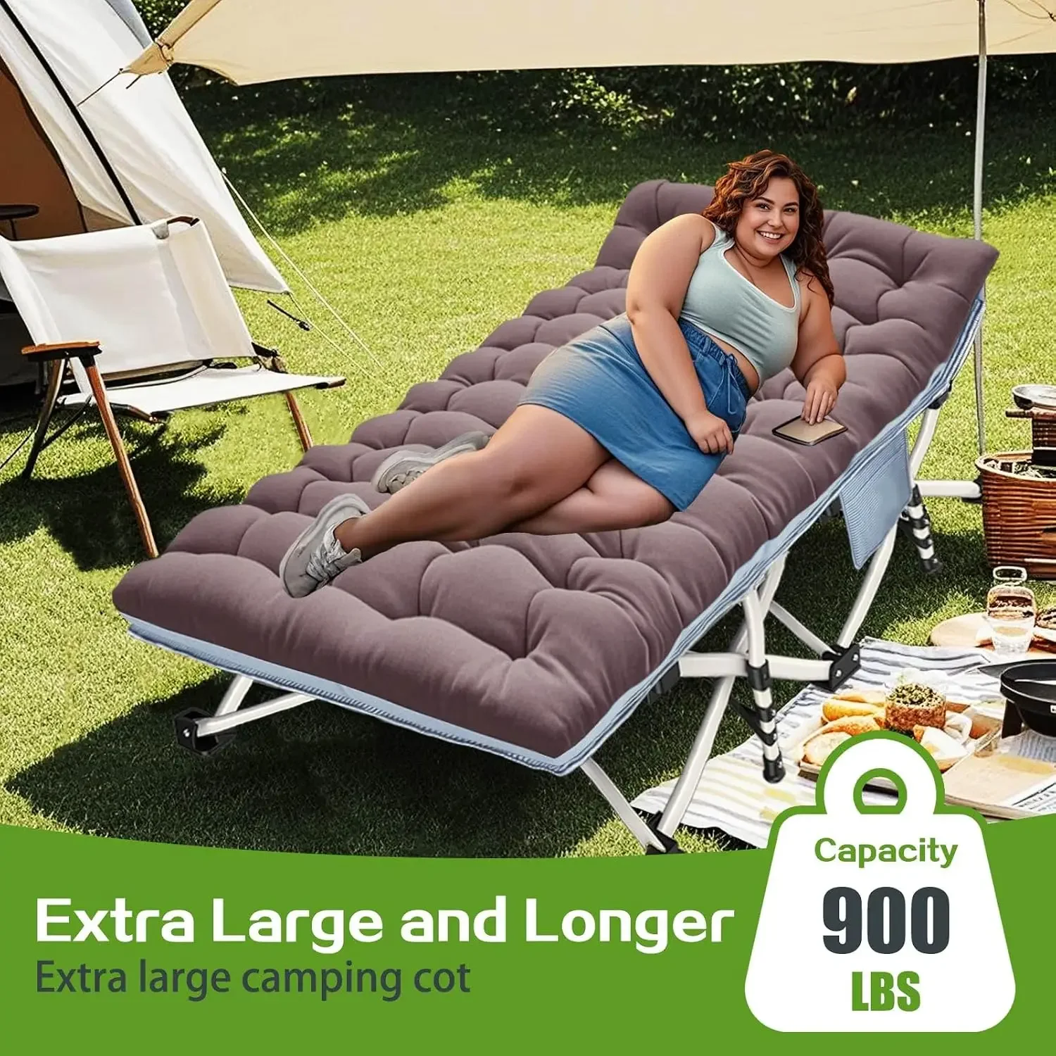 32In XXL Camping Cot Oversize Sleeping Cot with Comfortable Mattress Extra Large Camping Cots for Adults Cot Bed Include Carry