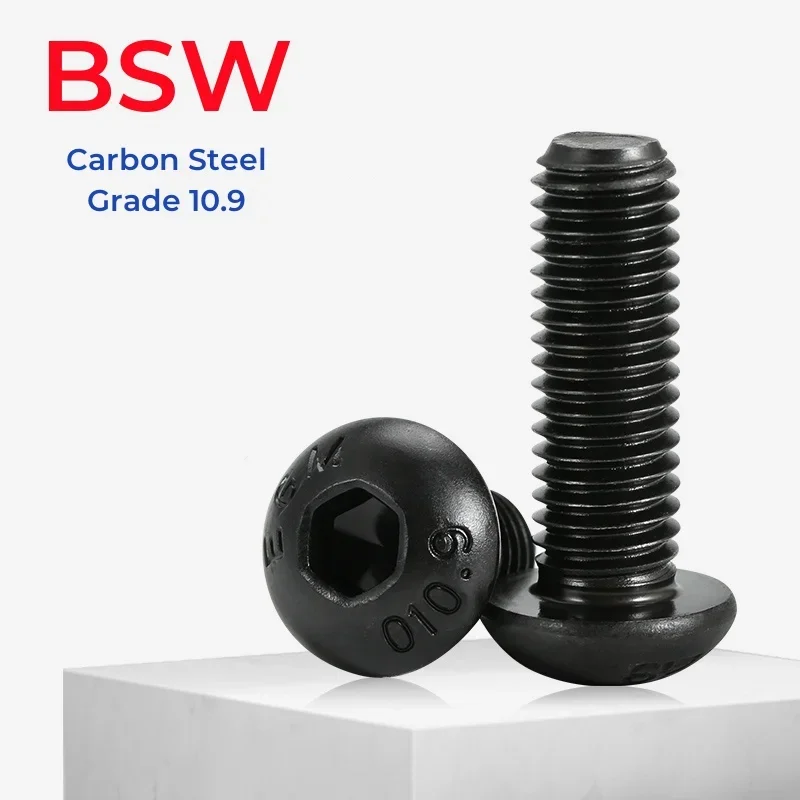 Bsw Grade 10.9 Black Carbon Steel Inch Hex Socket Round Cap Screw Bolt