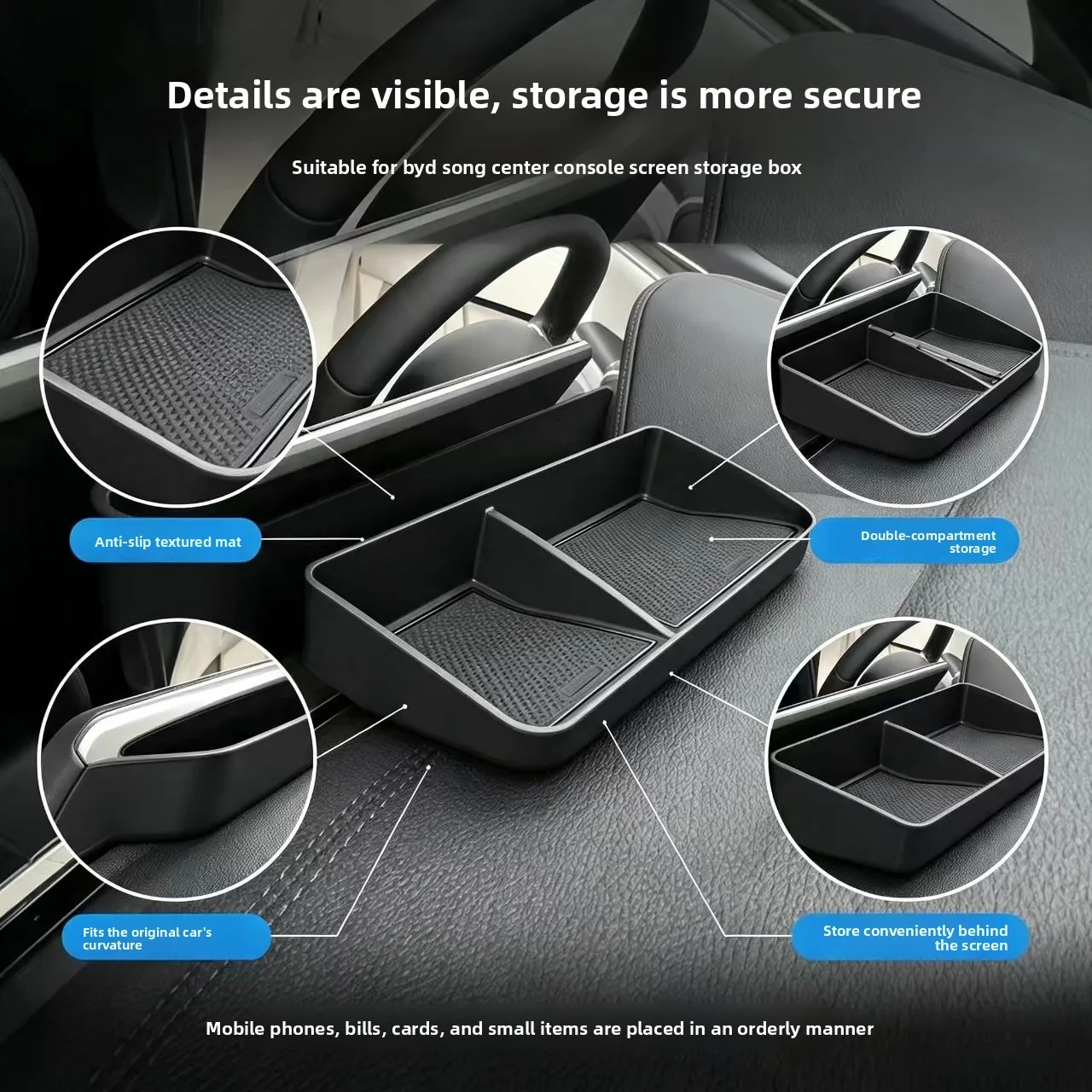 Behind Screen Storage Box for BYD Song Plus EV 2023-2025 Center Console Organizer with Dividers Drop-in ABS Interior Accessory