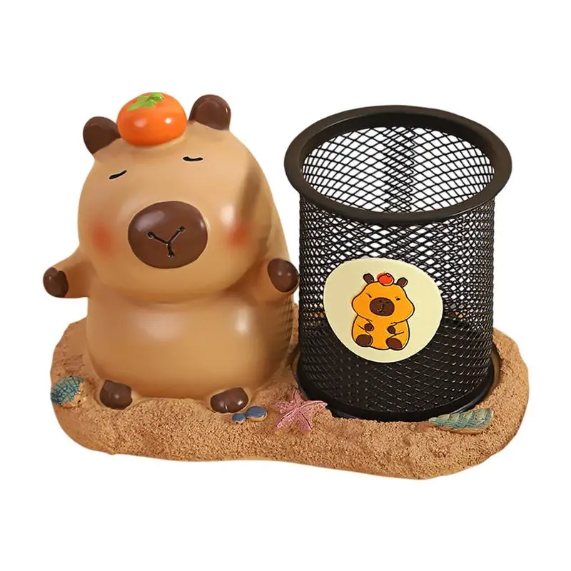 Capybara Pen Holder Metal Mesh Animal Pen Stand Cartoon Animal Pencil Box Iron Mesh Workplace Pen Stand Animal Figure Pencil