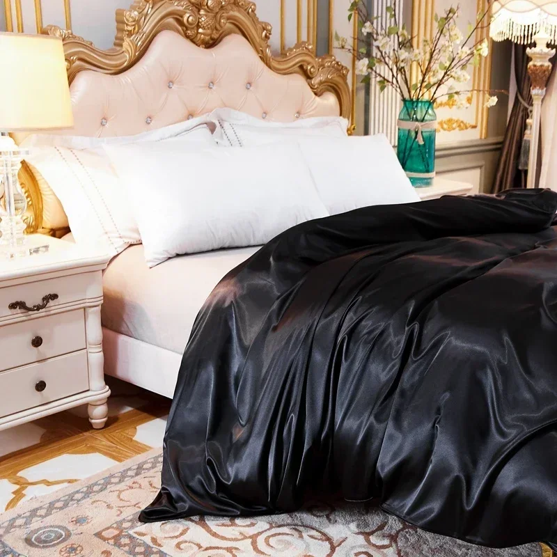 Duvet Cover Luxury Satin Cover Single Double Queen Size Quilt Cover Home Comfortable Solid Color Bedding