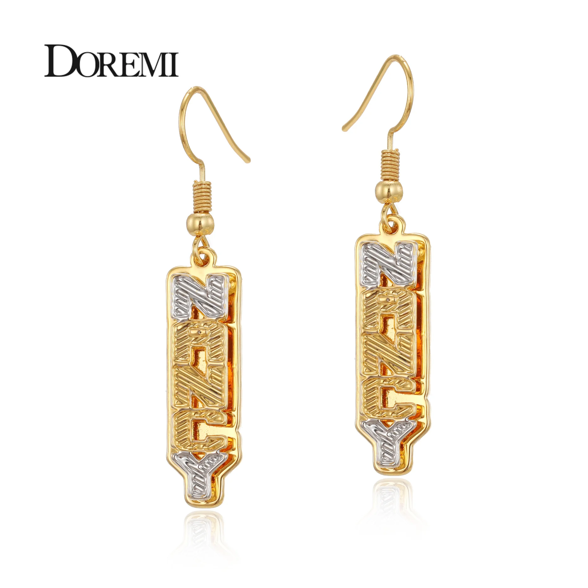 DOREMI New Custom Name Earrings with 2 Colors Layered Personalized Drop Letter Earrings for Women Stainless Christmas Gifts