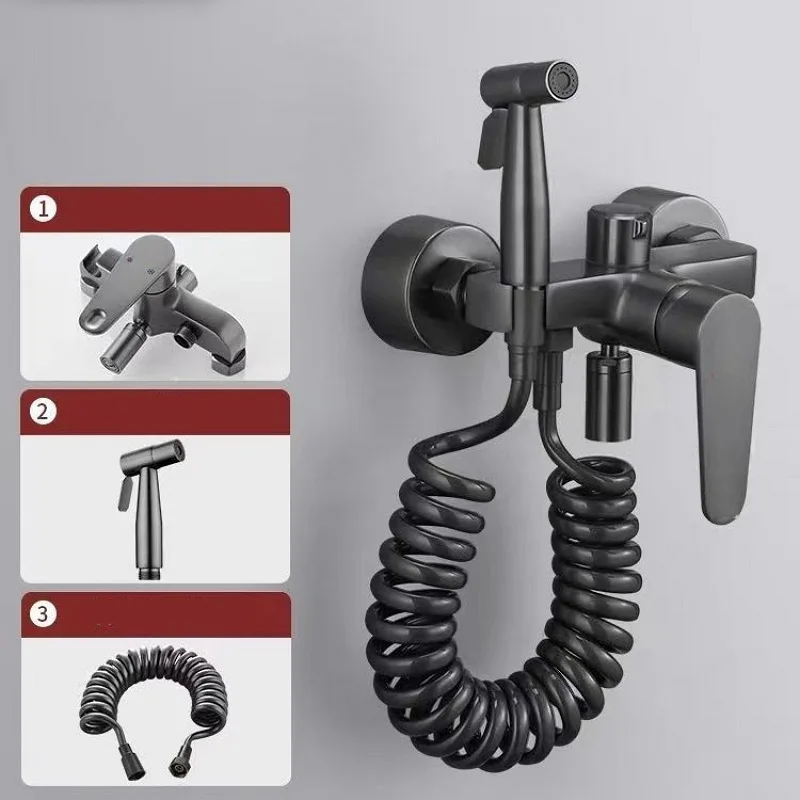 Wall Mounted Shower Faucet Brass Bathroom 3 Ways Water Outlet Rainlfall Pressurized Cold Hot Bathtub Faucet with Spray Gun Kit