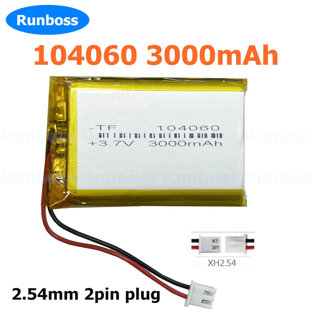 1-10pcs 3.7V 3000mAh 104060 Lithium Polymer 2.54mm 2pin Battery For Games Console Tablet PC PAD DVD Recorder E-Book Power Bank