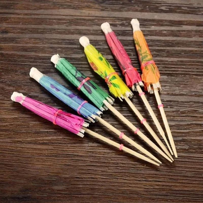 Cocktail decoration umbrella shaped bamboo stick Dim sum cake fruit stick 50 small umbrella sticks