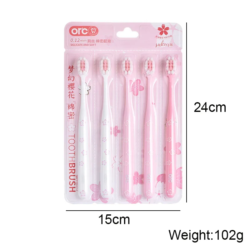 3/5 pc rosa sakura escova de dentes para adultos buraco quadrado pele macia menina estudante pequena cabeça escova de dentes limpeza eficiente