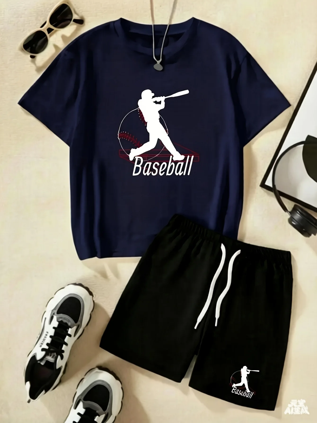 Men's Baseball Casual Fitness Two-Piece Set Short Sleeve T-Shirt And Shorts Breathable Quick Dry Running Gym Workout Clothing Se