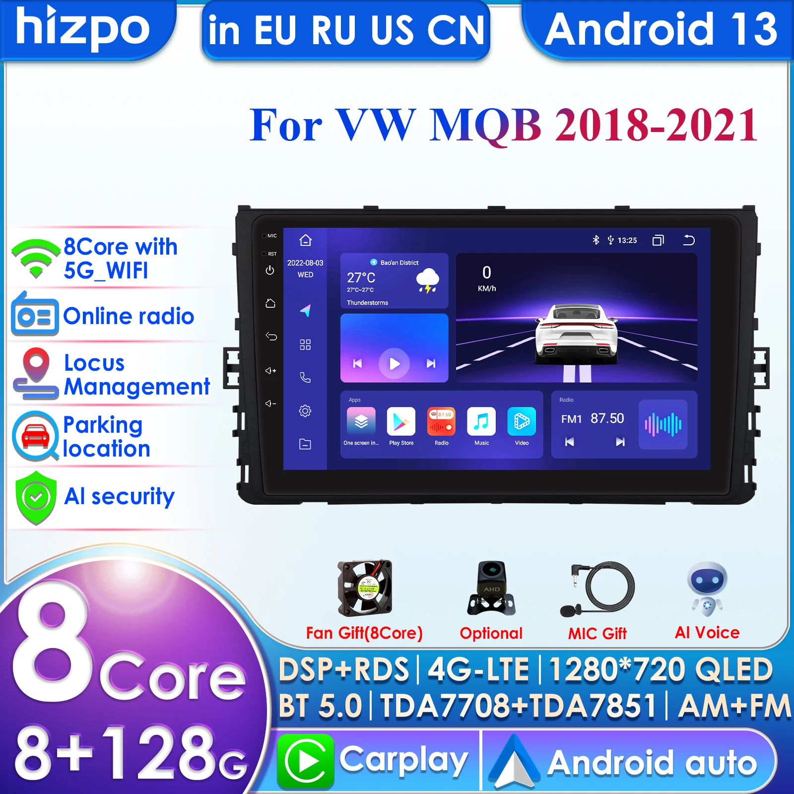 Hizpo Carplay 4G 360 Camera Android 13 Car Radio for VW MQB Polo Plus T-Cross Zoals T-Kruis T-Roc Tharu Sagitar Multimedia Video