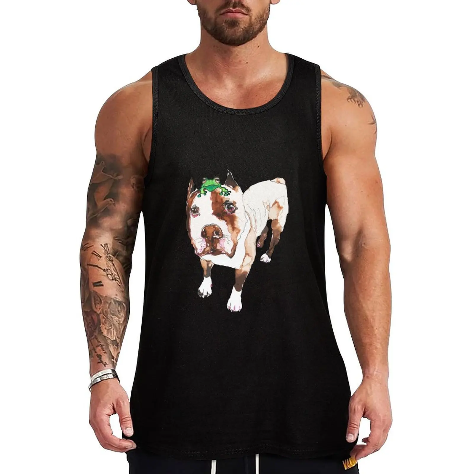 

Pitbull dogand his Friend Frog Tank Top Sportswear for men Working vest