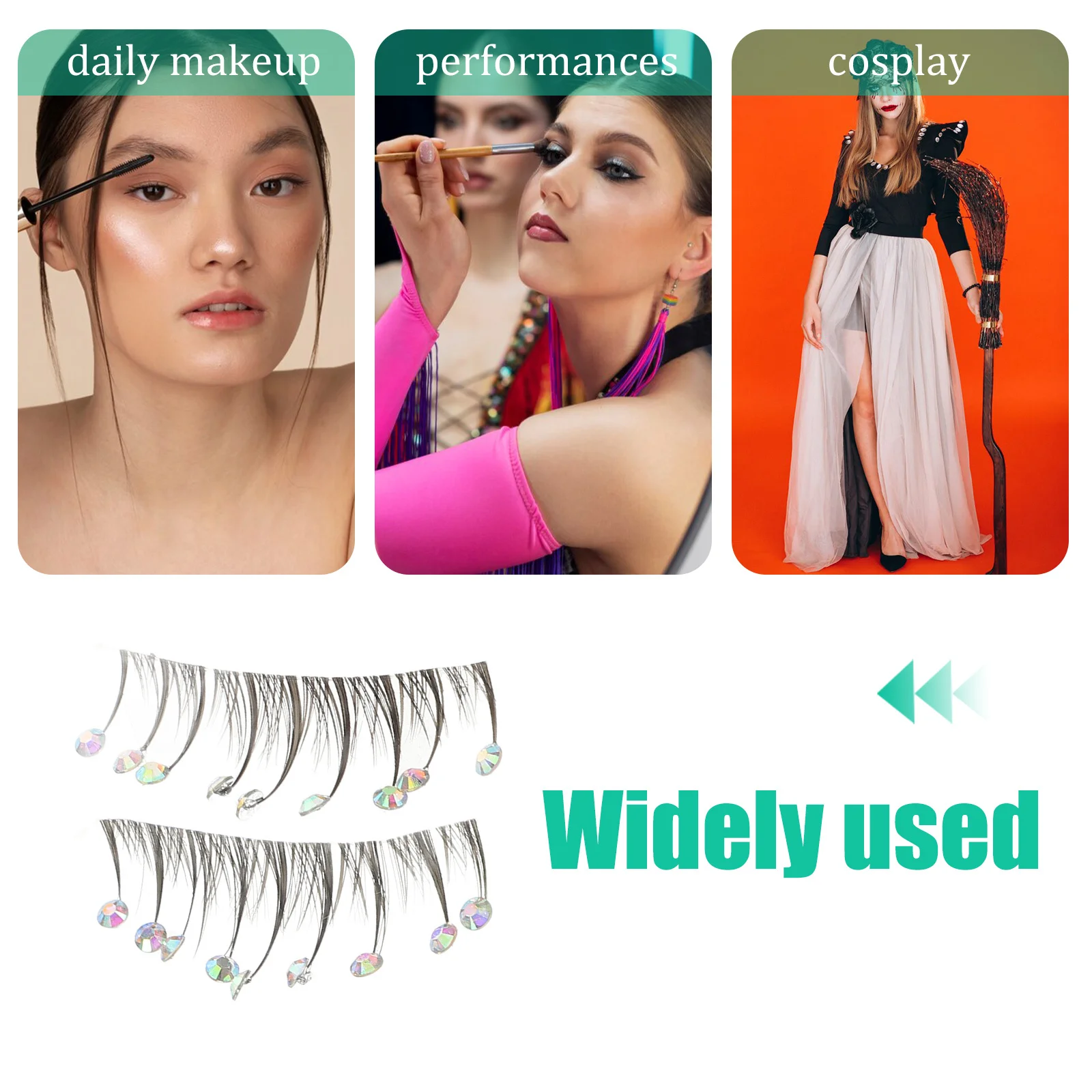 10 قطع من الرموش الصناعية المزيفة، زينة من حجر الراين، مريحة ومرنة، سهلة الاستخدام للحفلات اليومية الليلية