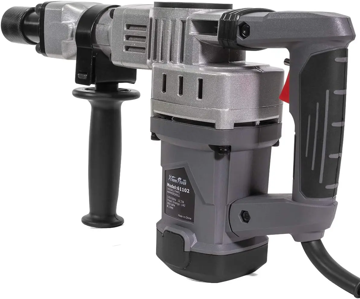 US 1400W Demolition Electric Jack Hammer Concrete Breaker Trigger Lock with (2) Chisel Bit with Carrying Case