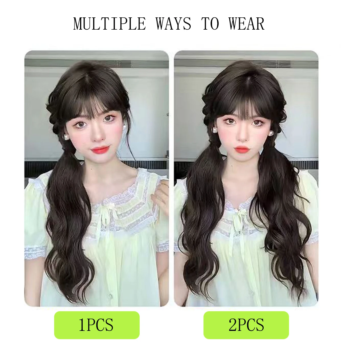 شريط مطاطي اصطناعي ذيل حصان امرأة حلوة سوداء مجعد قليلا ذيل حصان تمديد طويل مقاومة للحرارة شعر مستعار الأسيتالديهايد #4