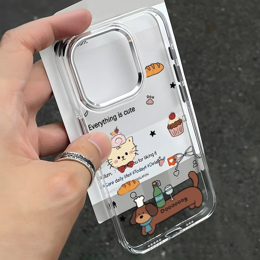 Cute Cartoon Dog Phone Case For iPhone 17 18 Pro Max 16 15 14 13 12 11 Pro Max Shockproof Soft Cover Funda Silver Lens Frame